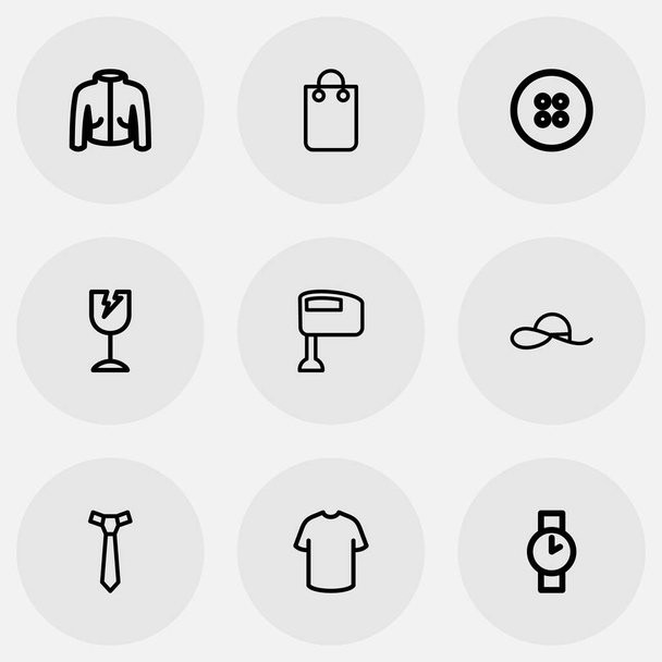 Set Of 9 Editable Business Outline Icons. Includes Symbols Such As T-Shirt, Button, Bonnet And More. Can Be Used For Web, Mobile, UI And Infographic Design. - Vector, Image