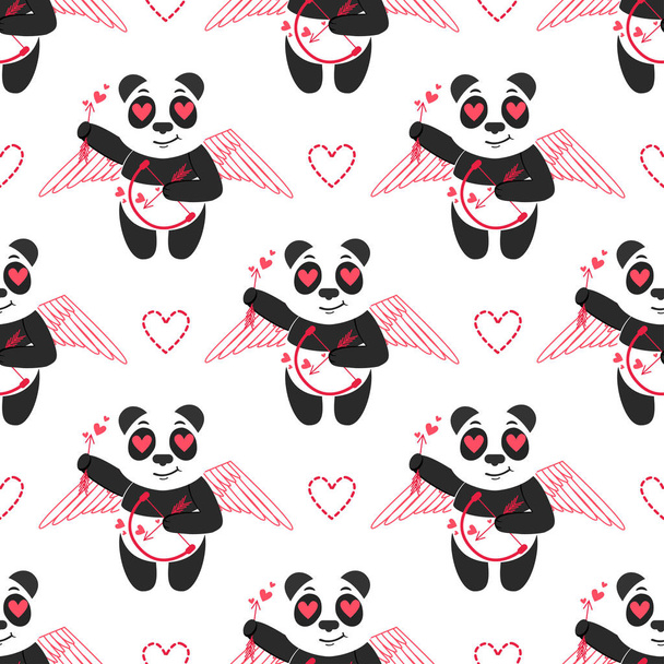 Veselého Valentýna. Vzor bezešvé s panda a srdce. Vtipná zvířátka.  - Vektor, obrázek