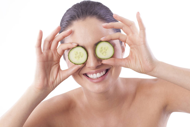 Perfect skin because of cucumber. - Photo, Image