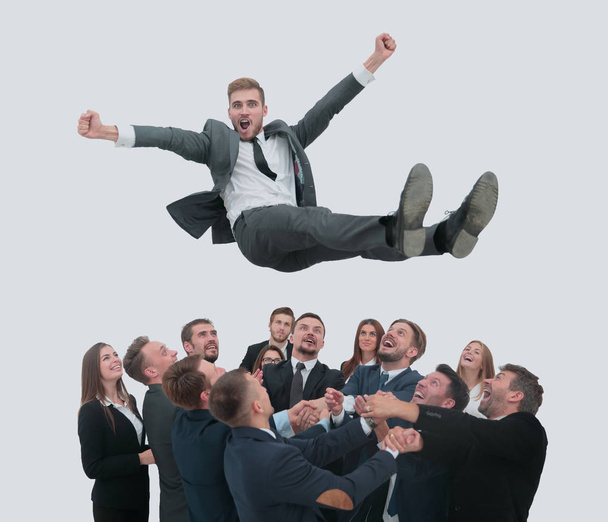 Group of jubilant business people jumping for joy and shouting i - Foto, Bild