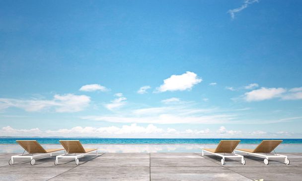 Wnętrz beach lounge i sofą i widokiem na morze - Zdjęcie, obraz