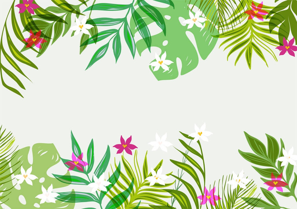Безшовний екзотичний візерунок з тропічним листям і квітами
. - Вектор, зображення