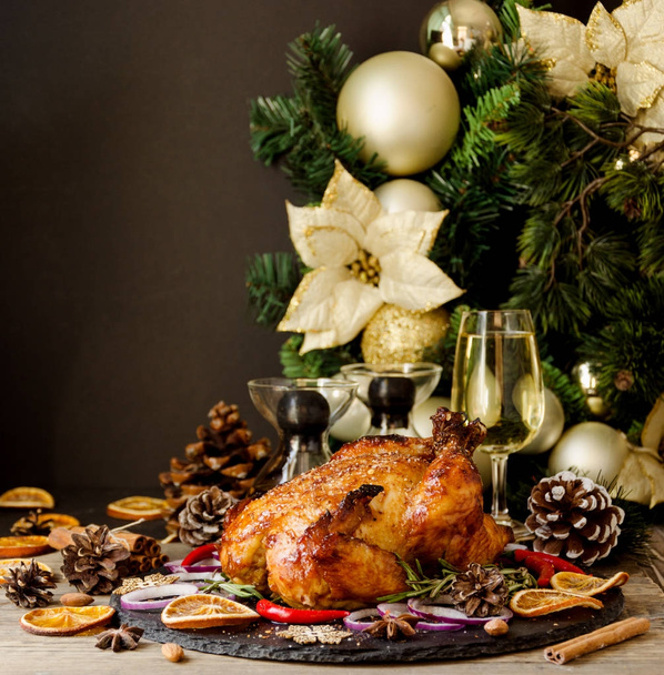 Dinde cuite au four pour Noël ou Nouvel An espace pour le texte
 - Photo, image