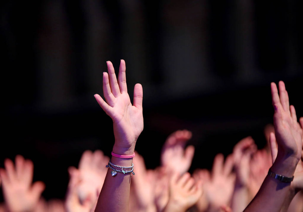 raised hands of spectators during the live concert - Photo, Image