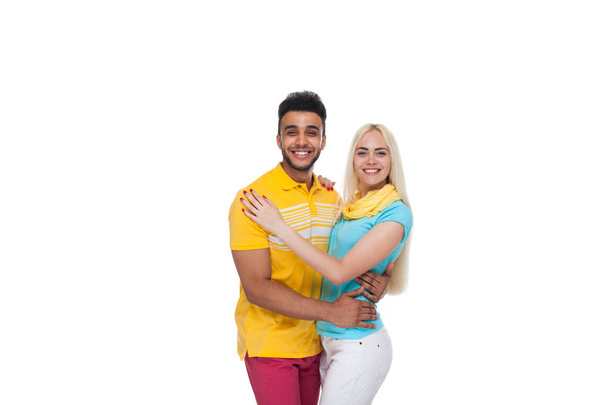 Beautiful Young Happy Couple Love Smiling Embracing, Hispanic Man Woman Smile - Foto, Imagem