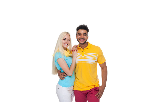 Beautiful Young Happy Couple Love Smiling Embracing, Hispanic Man Woman Smile - Foto, Imagen