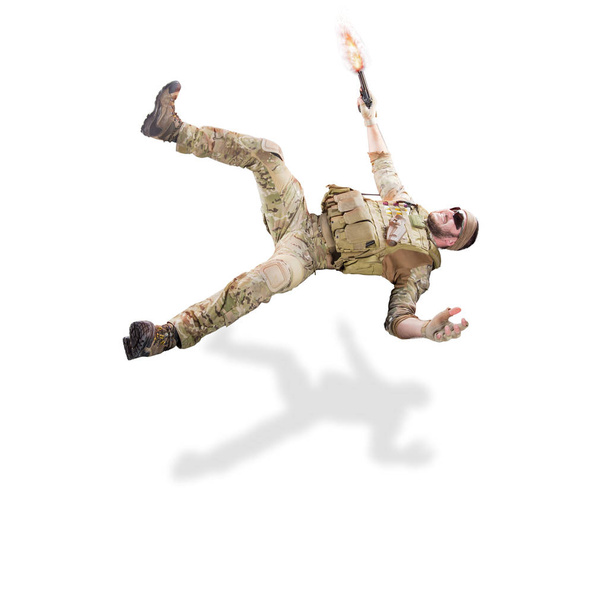 USA Army soldier with rifle (motion effect).  Shot in studio on  - Foto, imagen