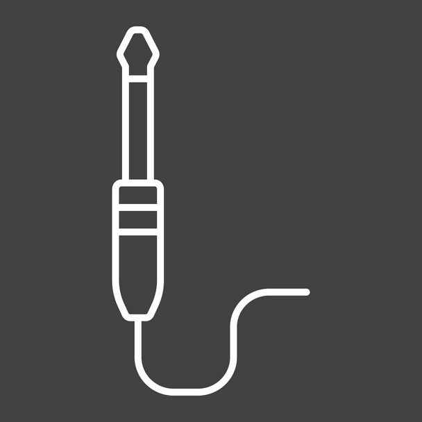Audio-Plug-Line-Symbol, Musik und Instrument, Vektor-Grafik für Buchsenkabelzeichen, ein lineares Muster auf schwarzem Hintergrund, Folge 10. - Vektor, Bild