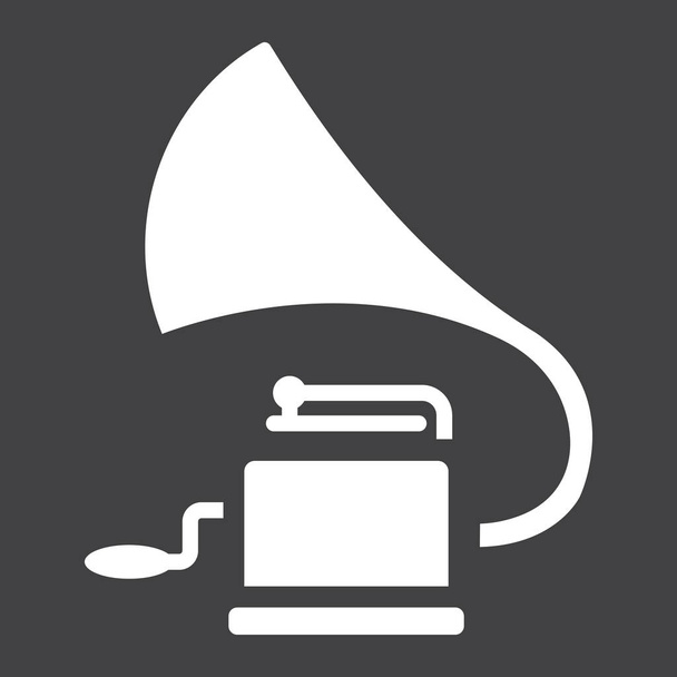 Gramofone glyph icon, música e instrumento, gráficos de vetor de sinal de fonógrafo, um padrão sólido em um fundo preto, eps 10
. - Vetor, Imagem