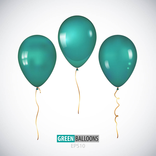 Balões de hélio verdes transparentes 3D realistas isolados em branco
 - Vetor, Imagem
