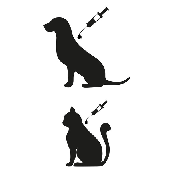 Impfung eines Hundes und einer Katze auf weißem Hintergrund - Vektor, Bild