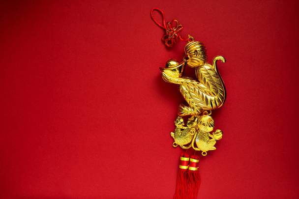 chinese new year decoration on red paper background - Photo, Image
