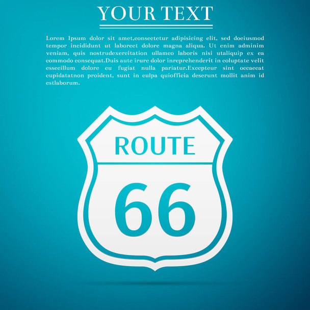 Route 66, panneau routier. Icône américaine isolée sur fond bleu. Design plat. Illustration vectorielle
 - Vecteur, image