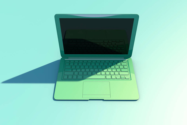 Ανοιχτό laptop με οθόνη και πληκτρολόγιο, πολύ σκιά - Φωτογραφία, εικόνα