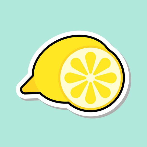 Lemon Sticker On Blue Background Colorful Fruit Icon - Vector, Image
