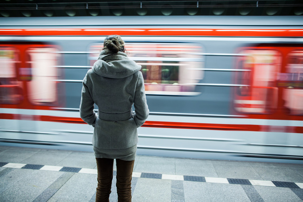 Subway station (motion blurred & color toned image) - Fotoğraf, Görsel