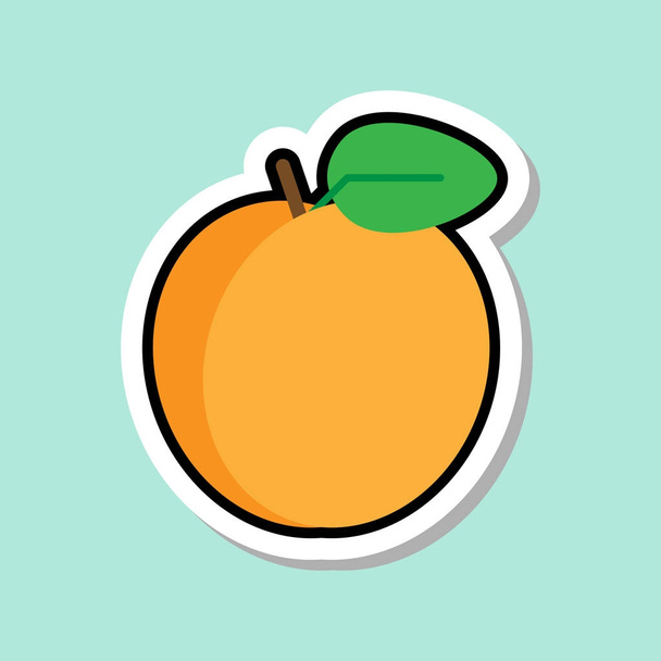 Orange Sticker On Blue Background Colorful Fruit Icon - Vektör, Görsel