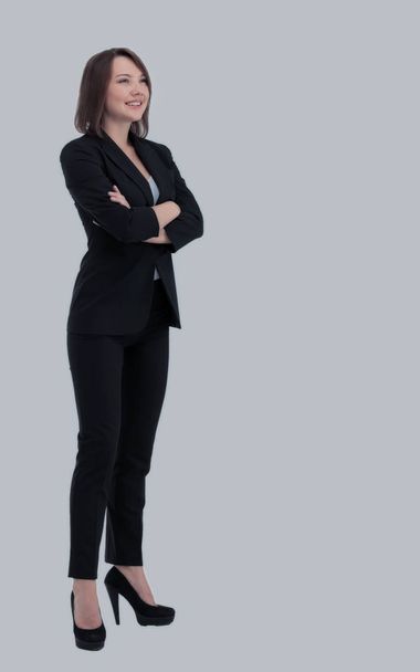 Business woman stand profile with white wall background - Photo, Image