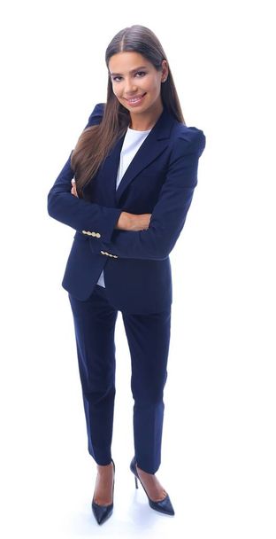 in full growth. smiling business woman standing - Фото, изображение