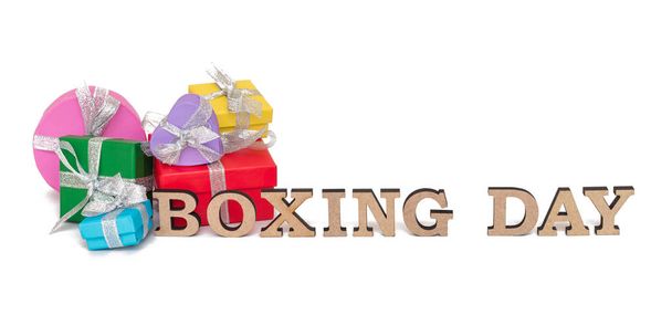 The colored boxes with words BOXING DAY, isolated on white - Foto, afbeelding