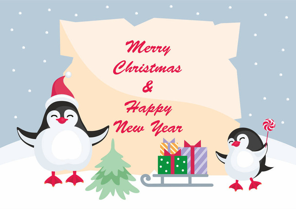 Vánoční pozadí s tučňáci - Vektor, obrázek