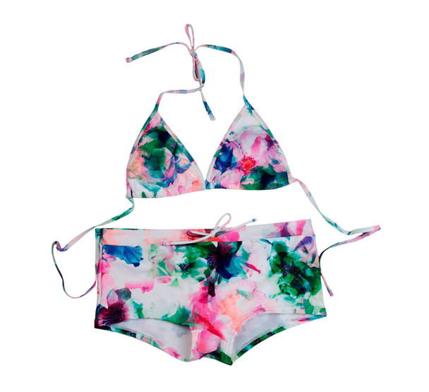 Vrouwelijke kleur zwembroek met een bloemmotief. Isoleren - Foto, afbeelding