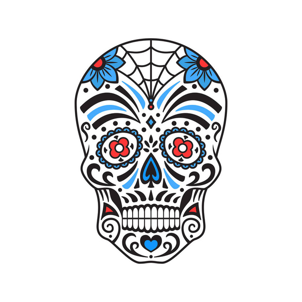 Sugar skull. Colorful tattoo. Mexican Day of the Dead. Vector illustration. - Vector, Image