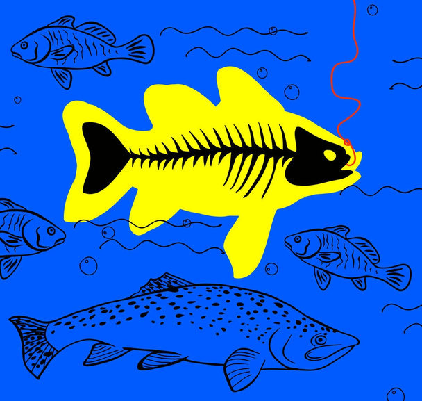 big fish on the hook - Vector, Image