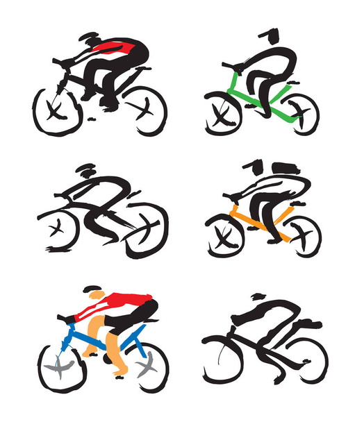  Conjunto de dibujos de tinta ciclista
. - Vector, Imagen