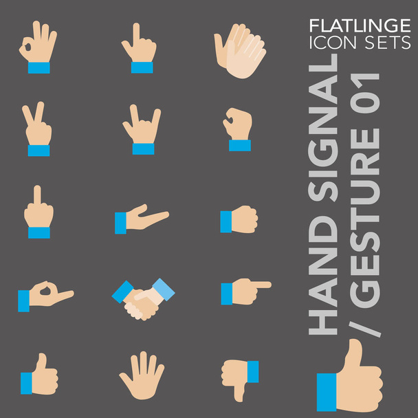 Premium flat colorful icon set of hand signal, hand gesture and hand sign 01. Flatlinge, modern colored symbol collection. - Vector, Image