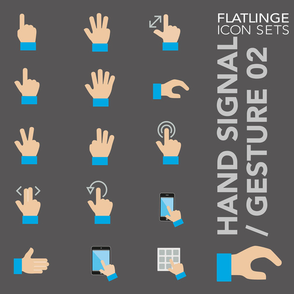 Premium flat colorful icon set of hand signal, hand gesture and hand sign 02. Flatlinge, modern colored symbol collection. - Vector, Image