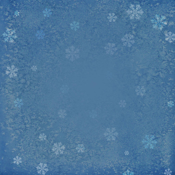 Синий зимний фон со снежинками - Фото, изображение