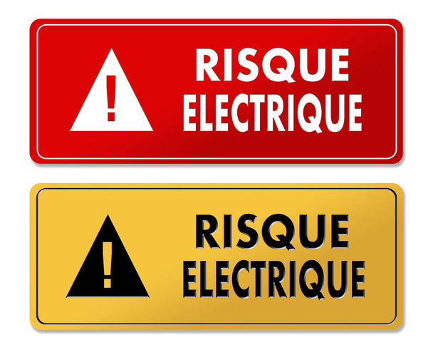Paneles de advertencia de riesgo eléctrico en traducción al francés
 - Foto, Imagen
