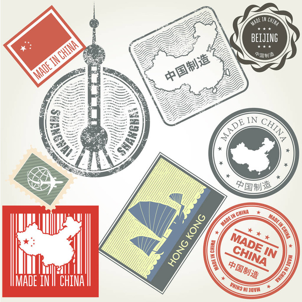 Made in China grunge rubber stamps set - Vector, Image