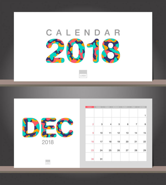 Joulukuu 2018 kalenteri. Desk Kalenteri moderni muotoilu malli wit
 - Vektori, kuva