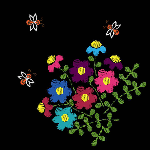 Broderie imite motif floral ethnique avec fleur
  - Vecteur, image