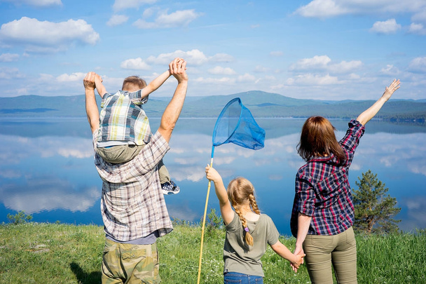 Happy family hiking - Фото, зображення