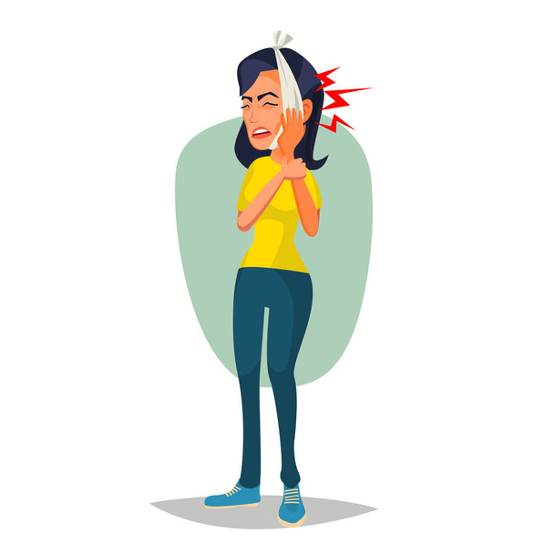 Woman With Toothache Vector. Sad Unhappy Girl. Feel Aching Bad Tooth. Sorrowful Man Having A Strong Toothache. Isolated Flat Cartoon Character Illustration - Vector, Image