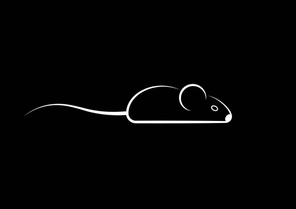 Stylová ikona bílé myši icone pro web a tisk. Minimalistický symbolem domova hlodavce myš nebo potkan černé a bílé vektorové ilustrace izolované nebo černé pozadí  - Vektor, obrázek