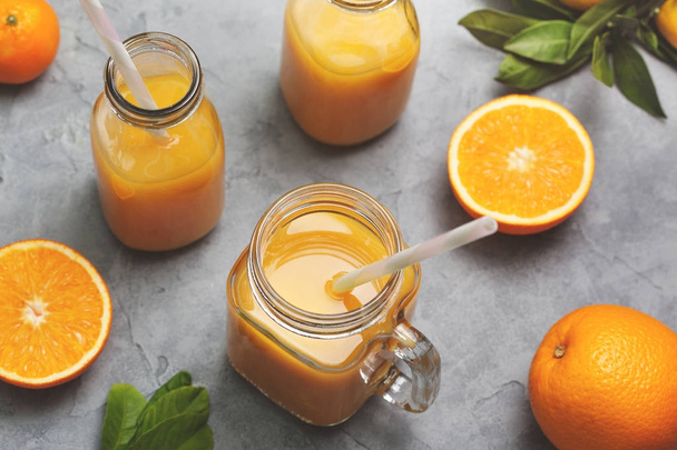 orange juice  in glass bottles - Photo, image
