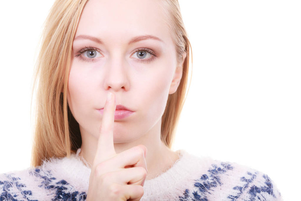 Young blonde woman making silence gesture - Photo, Image