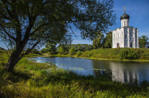 BOGOLYUBOVO, VLADIMIR REGION, RUSSIA - AUGUST 24, 2015: Church of the Intercession on River Nerl, 12th-century - Photo, image