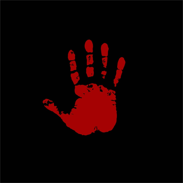 Bloody hand print isolated on black background. Vector illustration, icon, clip art. - Vector, Image