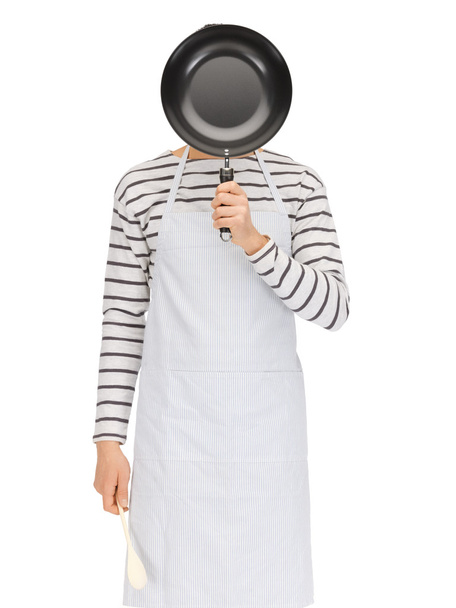 man with pan and spoon - Fotoğraf, Görsel