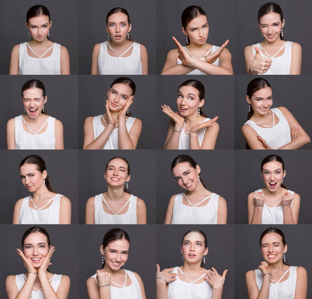 Emozioni set di giovane donna in studio sfondo
 - Foto, immagini