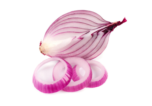 Red sliced onion isolated on white background. Close up - Фото, зображення