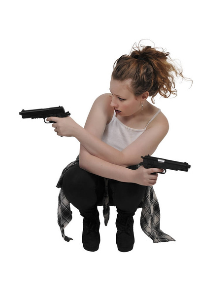 vrouw met pistolen - Foto, afbeelding