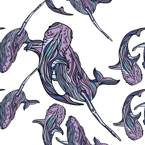 Seamless pattern with whales. - Vector, Imagen