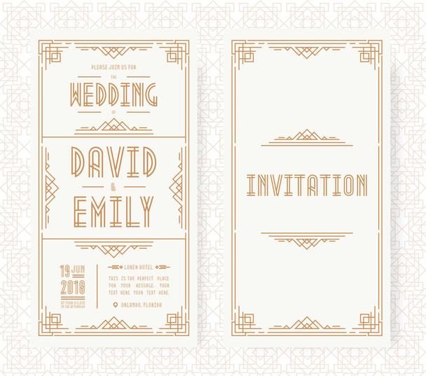 Набір весільних листівок арт-деко золотий колір на білому тлі з рамкою
 - Вектор, зображення