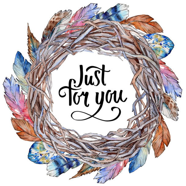 Forest twig branches wreath in a hand drawn watercolor style isolated. - Foto, immagini